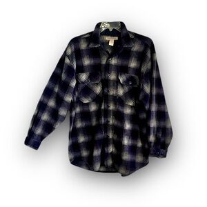 High Sierra Shacket Heavy Navy-Blue Grey Plaid Long Sleeve Perfect Vintage NWOT